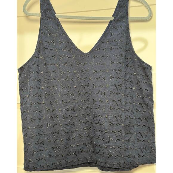 A New Day Navy Blue Lined with Contrasting Black Eyelet Tank Top Size XL - Picture 9 of 13